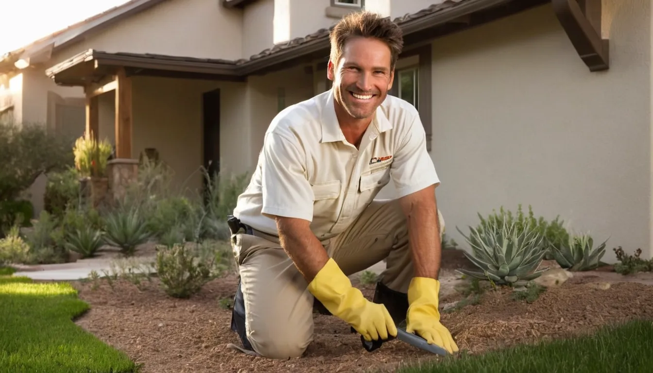 A friendly local provider showing a homeowner a flashlight inspection of a crawl space beam at a stucco home in Rancho Cordova
